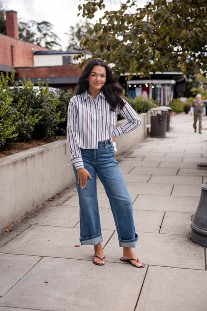June Crop Button Up Top - Stripe