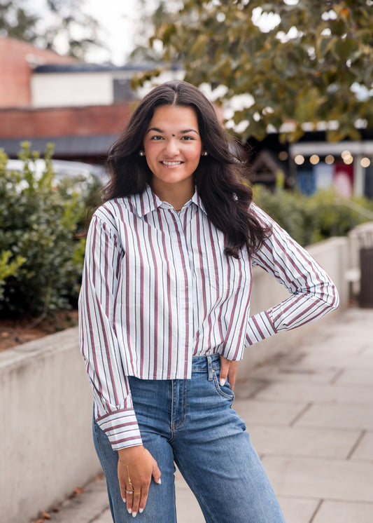 June Crop Button Up Top - Stripe