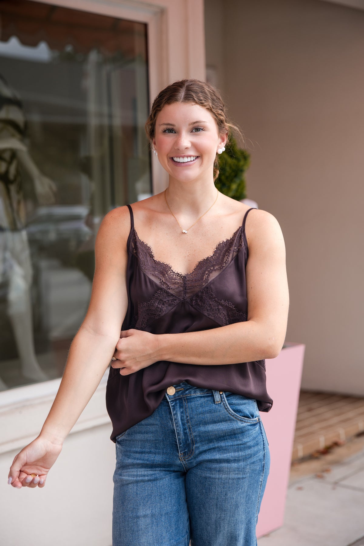 Satin Lace Camisole Top - Cacao