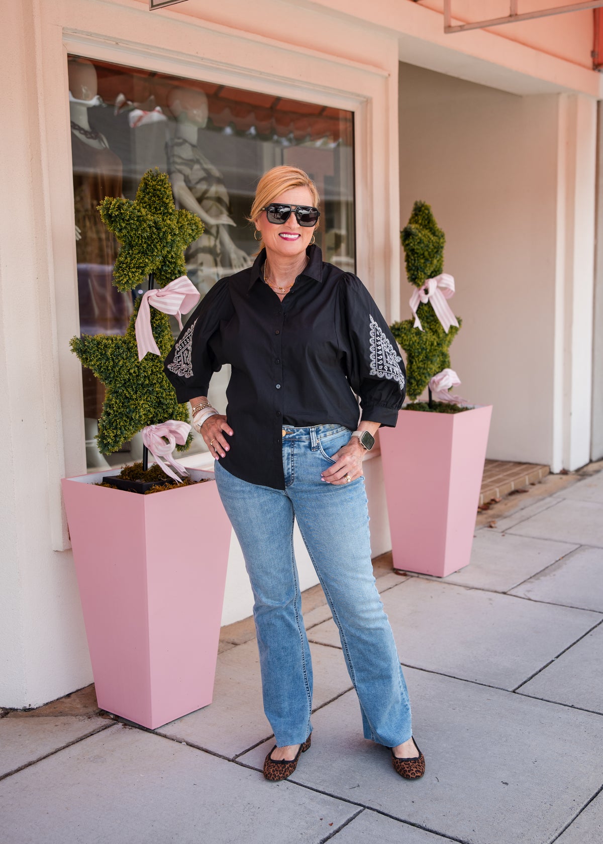 Embroidery Poplin Blouse - Black