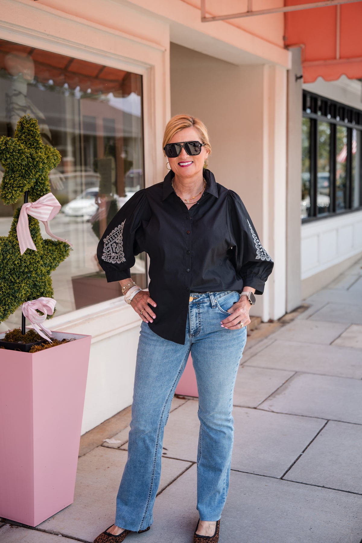 Embroidery Poplin Blouse - Black