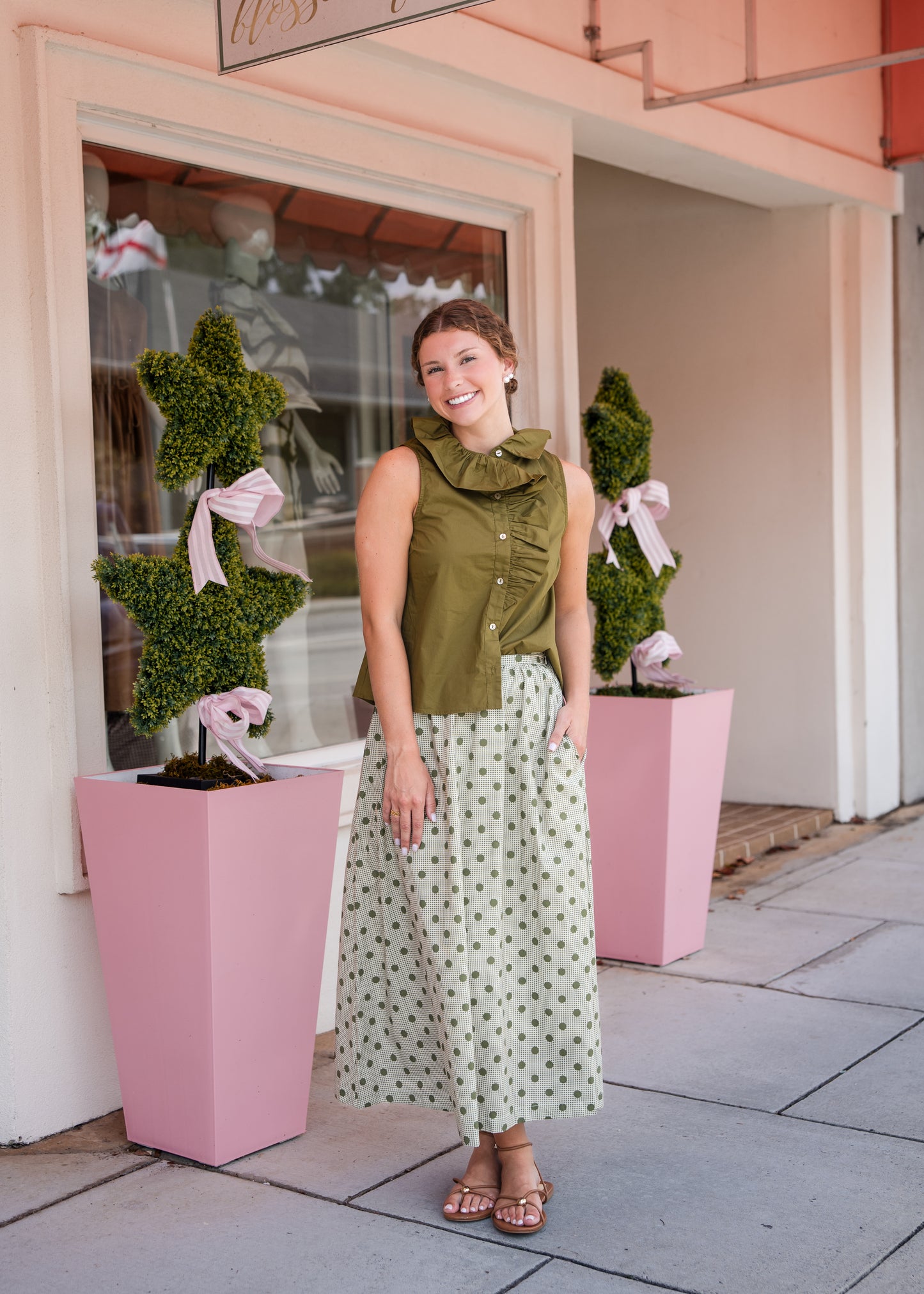 Sleeveless Ruffle Detail Top - Olive