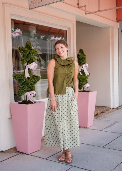 Sleeveless Ruffle Detail Top - Olive