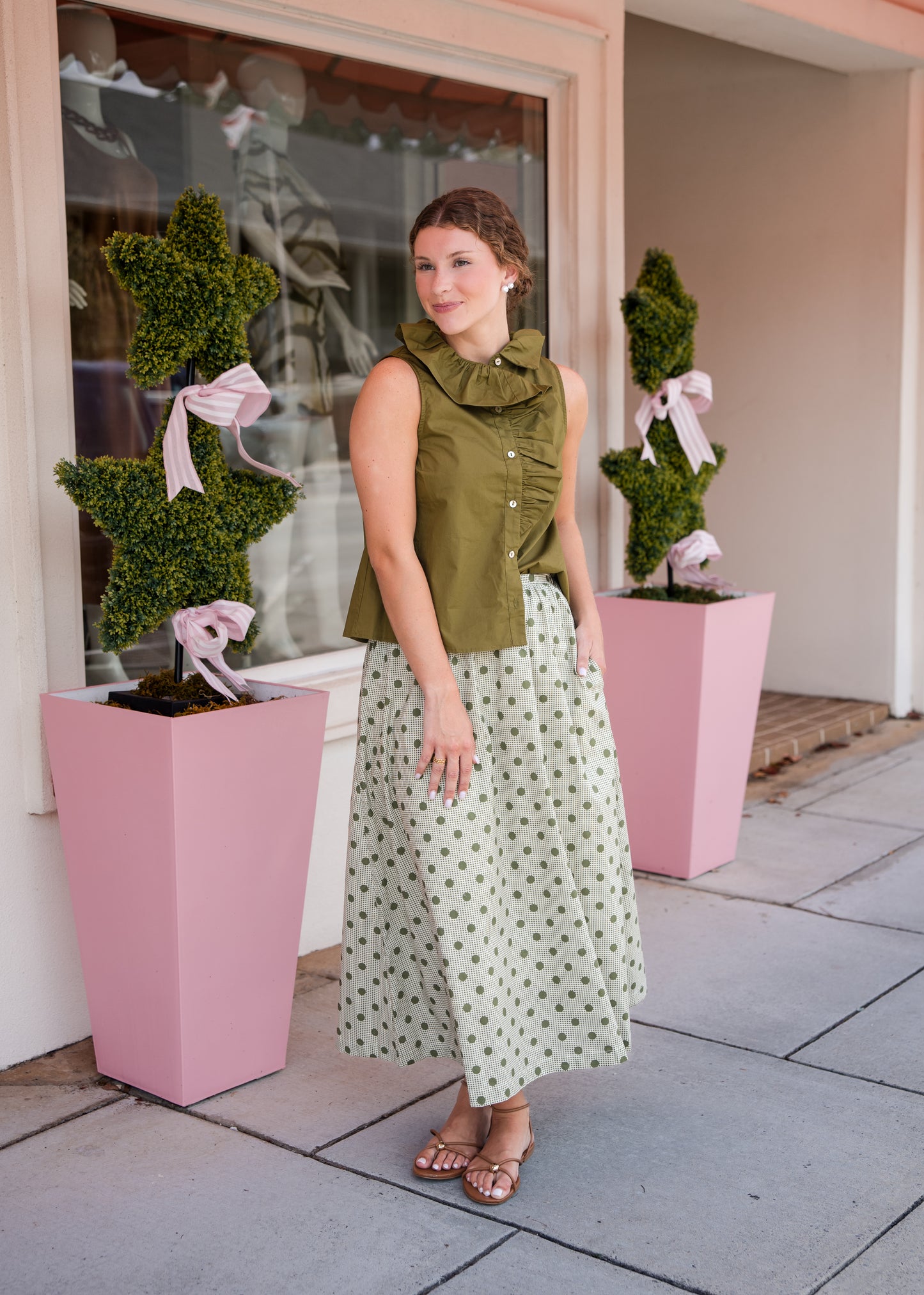 Sleeveless Ruffle Detail Top - Olive