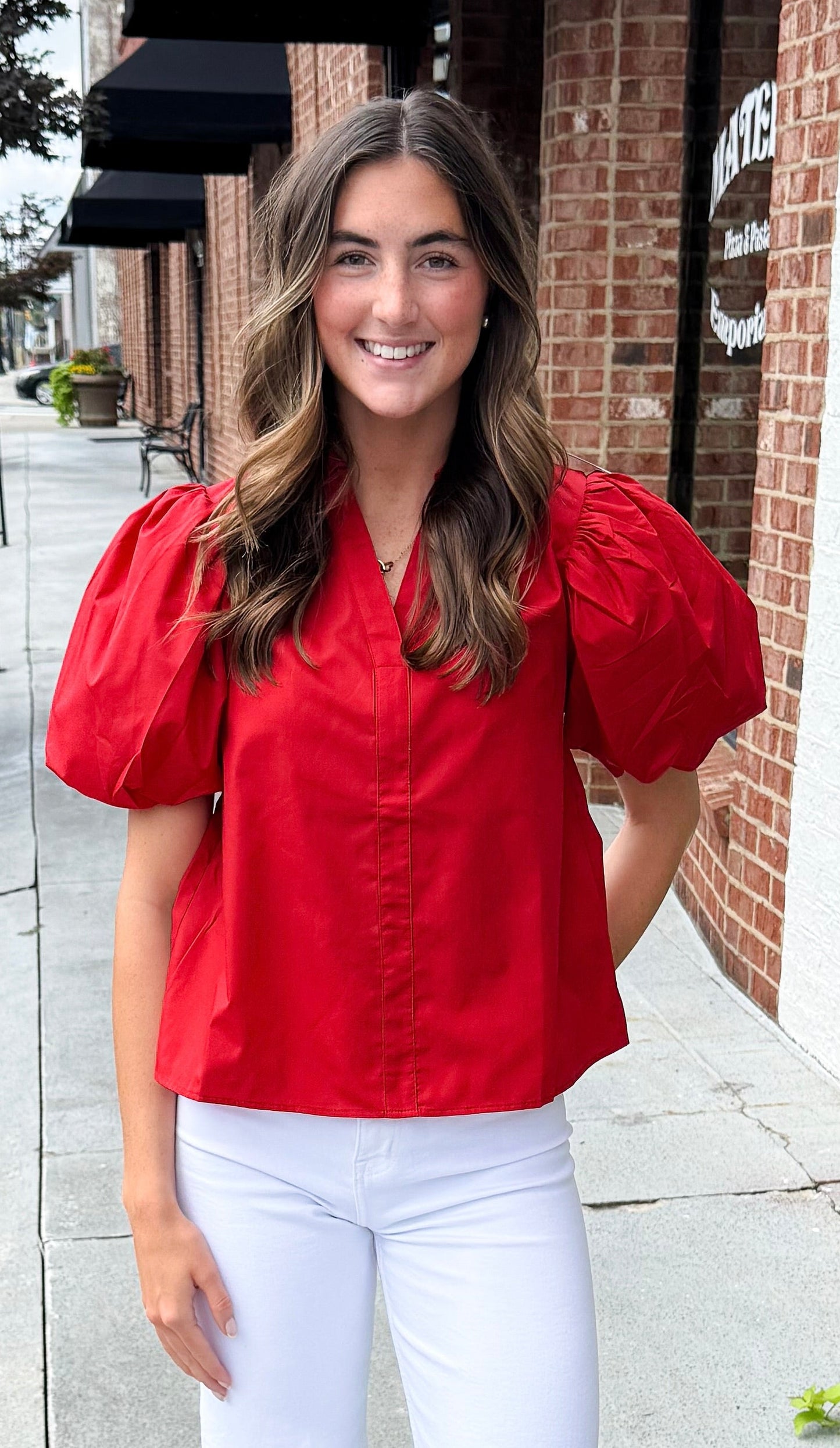 Bubble Sleeve Blouse Top - Fairy Red
