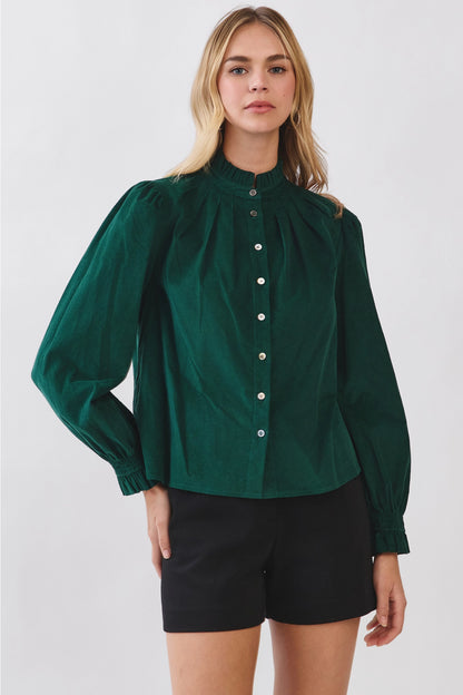 Corduroy Button Down Shirt - Deep Green