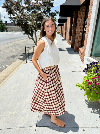 High Waisted Geometric Skirt - Brown