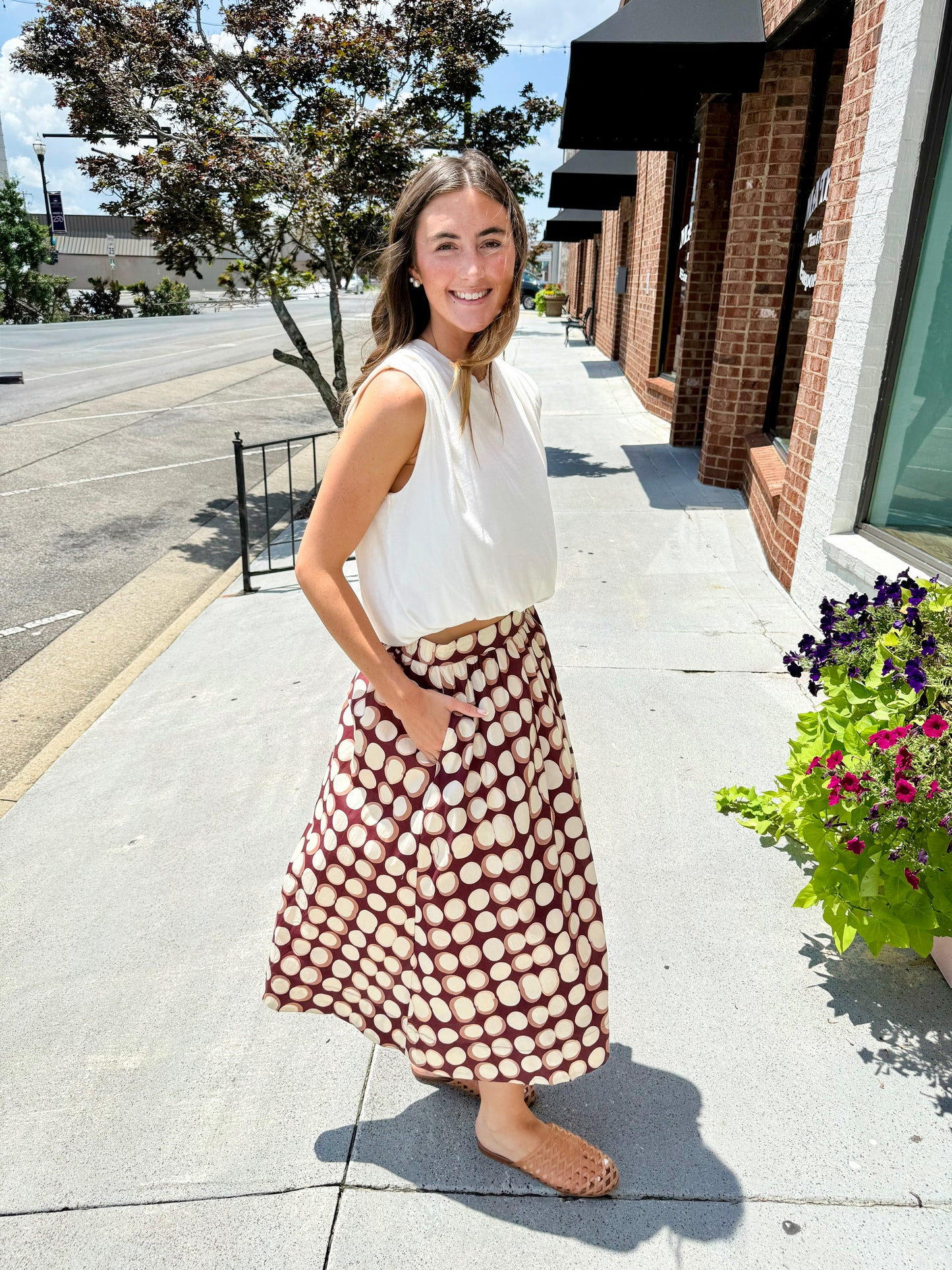High Waisted Geometric Skirt - Brown