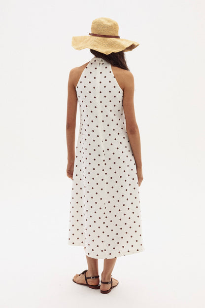 Olivia Linen Dress - Brown Polka Dots