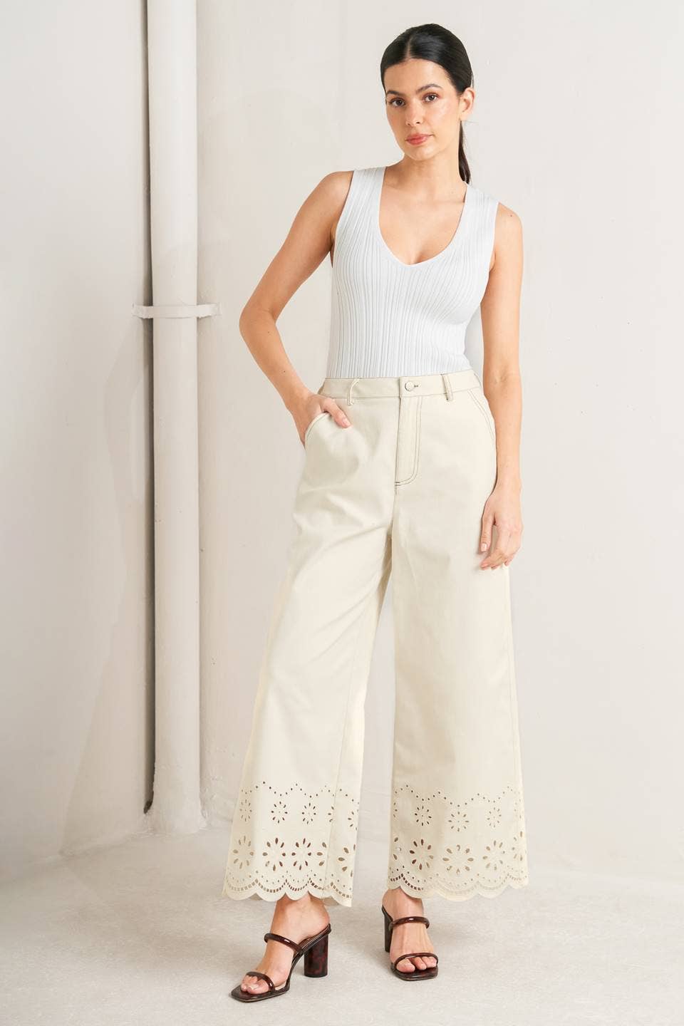 Twill Culotte Pant - Ecru