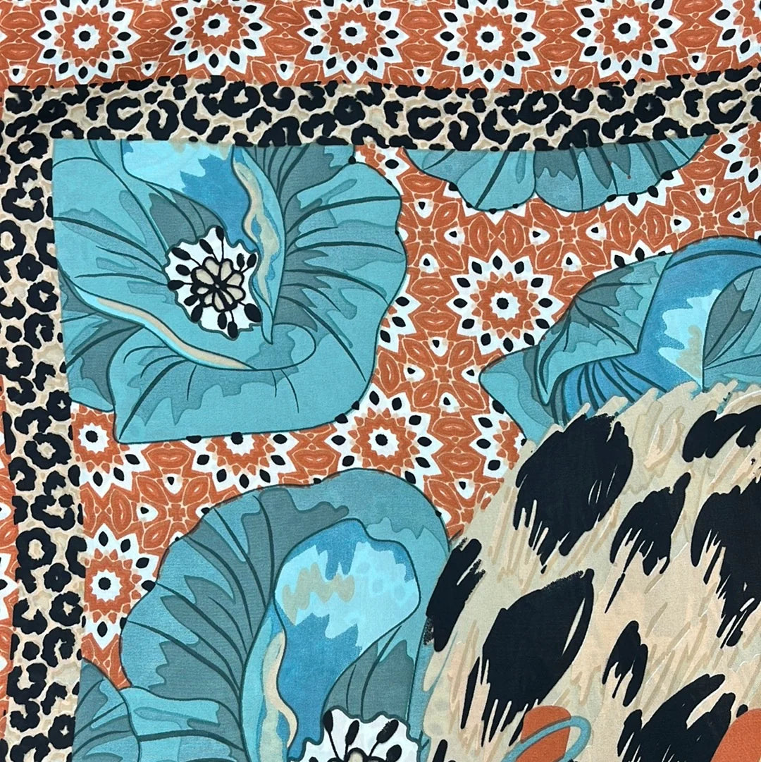 Floral and Animal Print Scarf - Camel