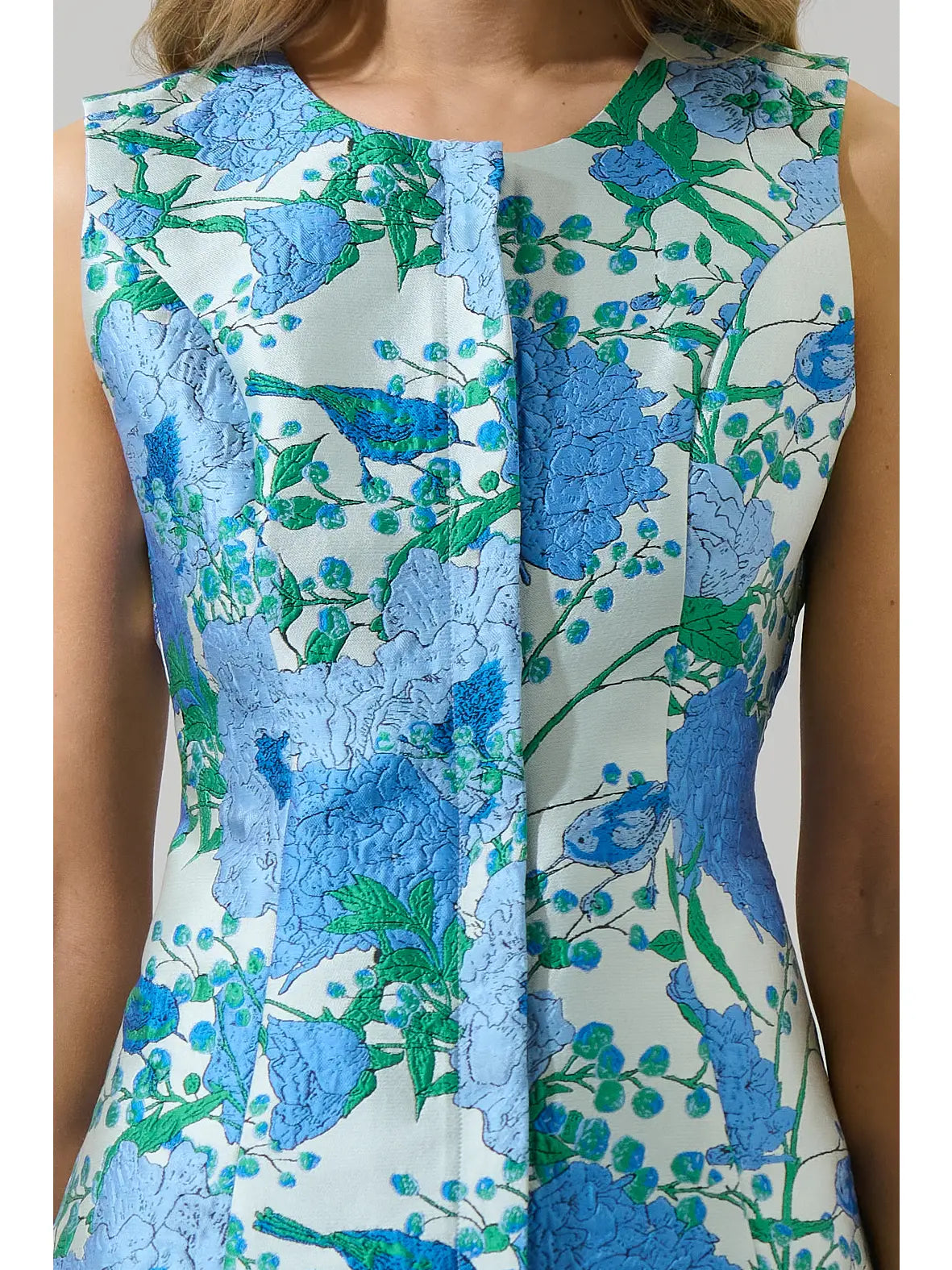 Willa Floral Maize Jacquard Sleeveless Top - White/Blue