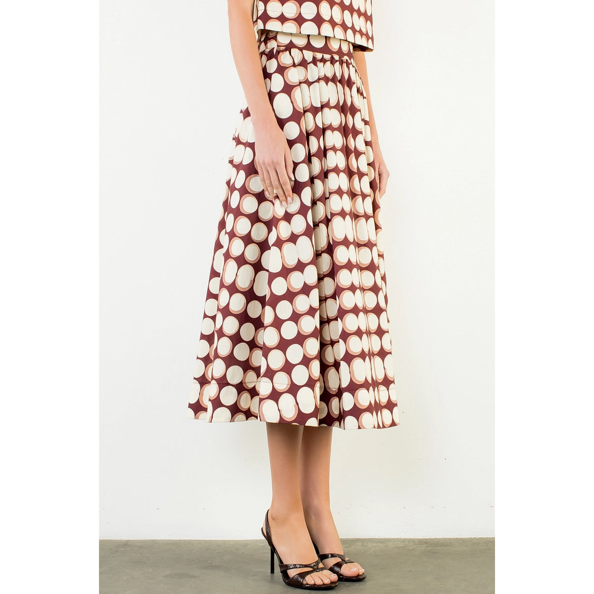High Waisted Geometric Skirt - Brown