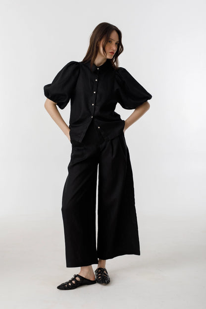 Culotte Linen Pants - Black