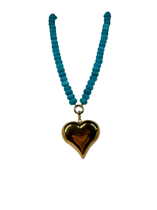 Aqua Large Heart Necklace