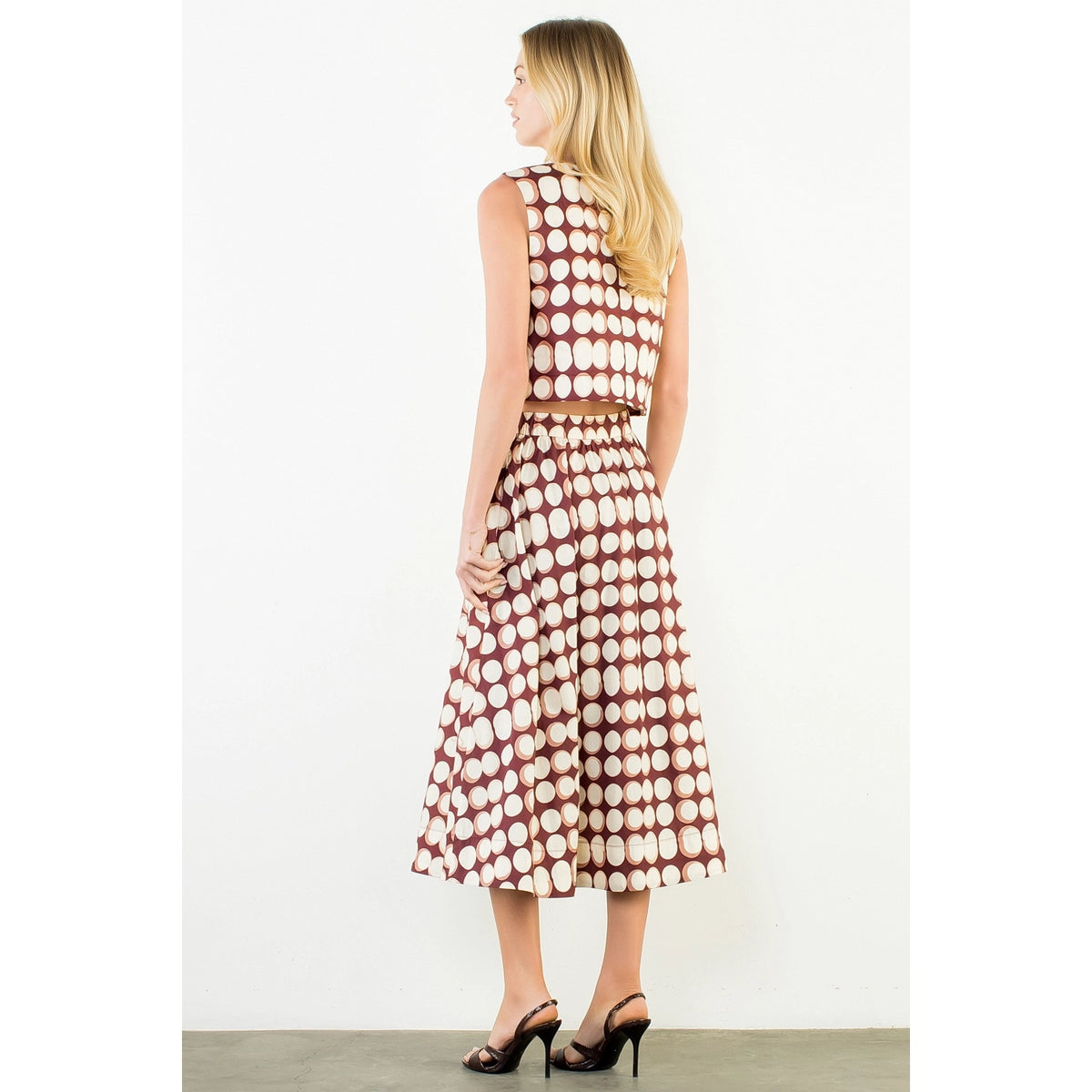 High Waisted Geometric Skirt - Brown