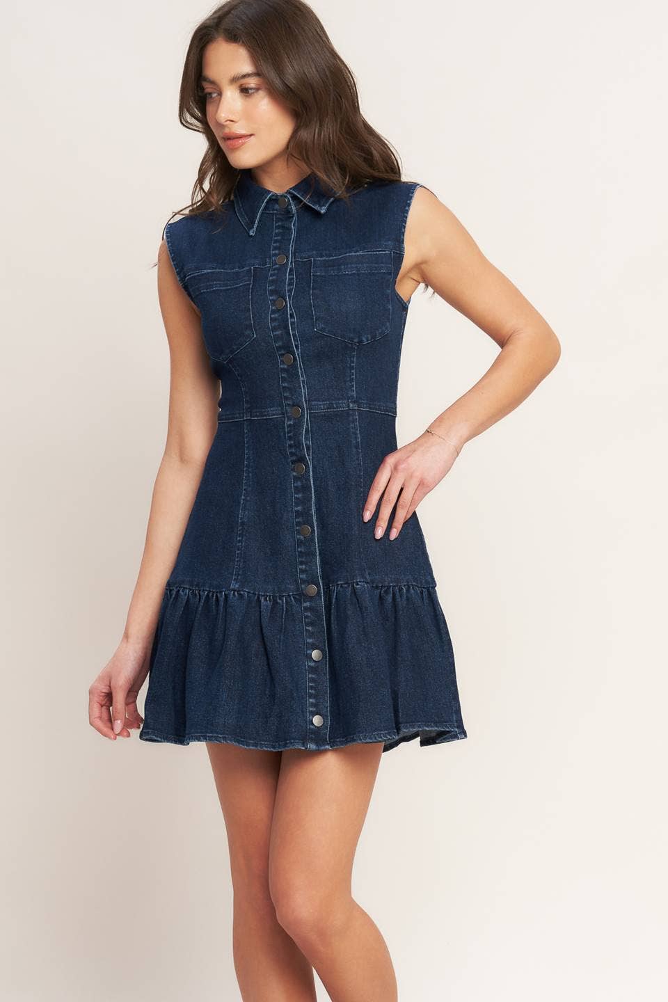 Washed Denim Mini Dress - Medium Indigo