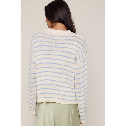 Lightweight Striped Sweater - Sky/Cream