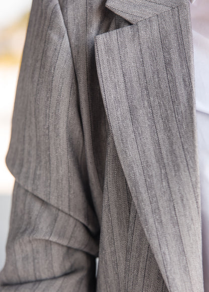 Herringbone 3/4 Sleeve Blazer - Light Grey