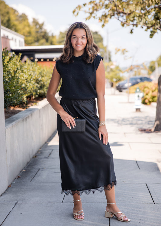 Midnight Lace Midi Skirt - Black