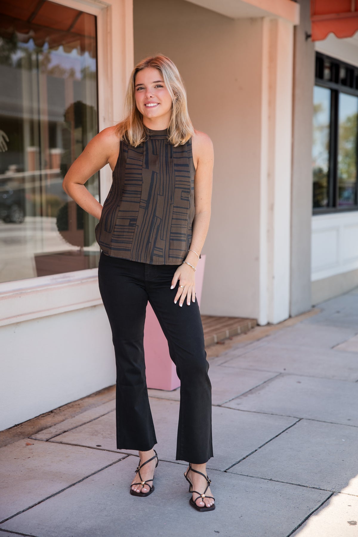 Sleeveless Zebra Stripes Top - Brown