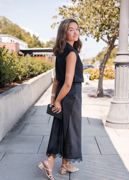Midnight Lace Midi Skirt - Black