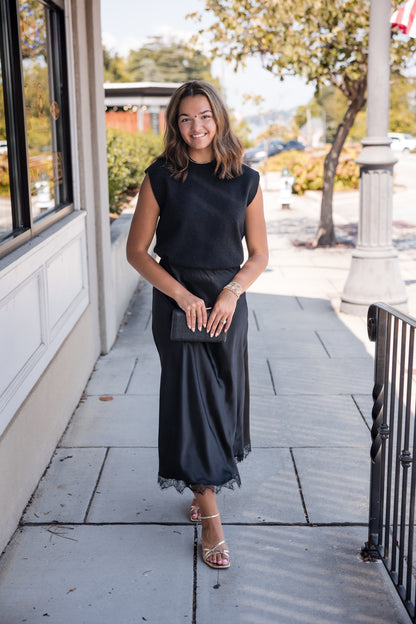 Midnight Lace Midi Skirt - Black