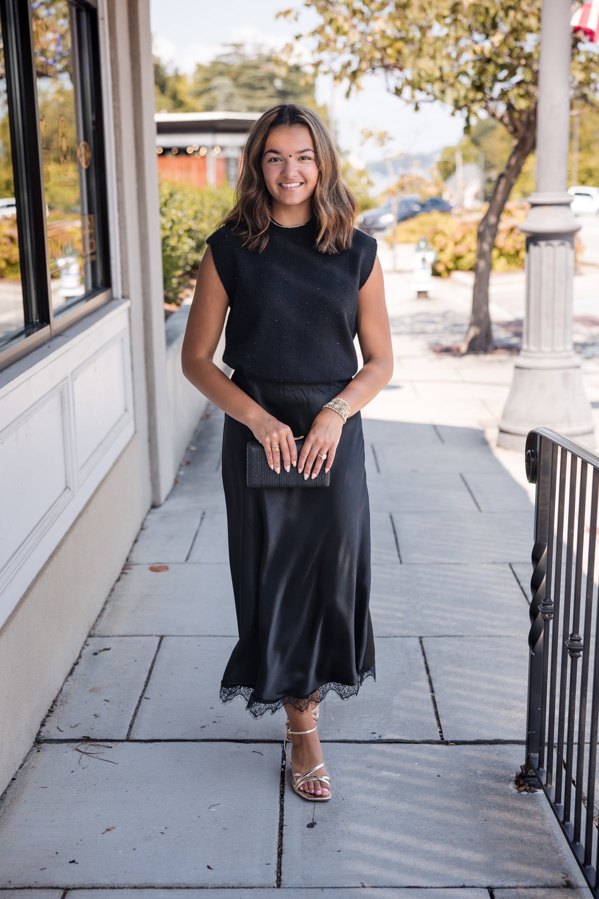 Midnight Lace Midi Skirt - Black