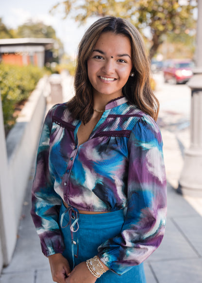 Navy Blouse - Marble Swirl
