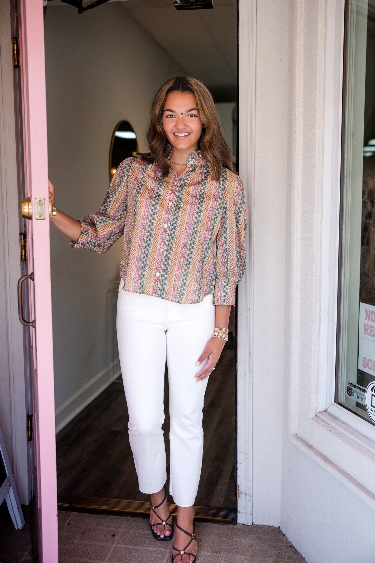 Floral Botanical Print Button Down Blouse - Green Multi