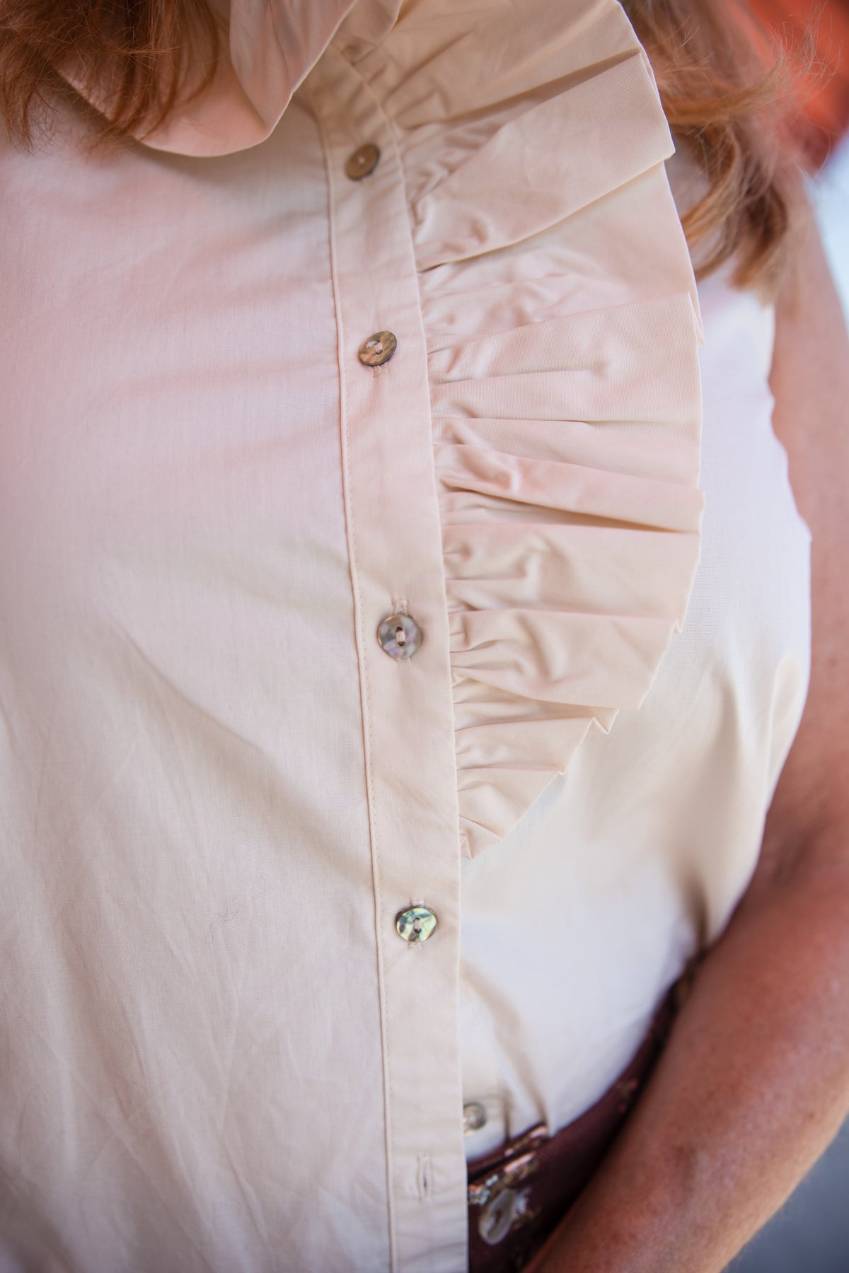 Sleeveless Ruffle Detail Top - Ecru
