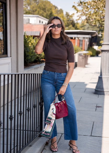 Turtleneck Short Sleeve Sweater - Chocolate