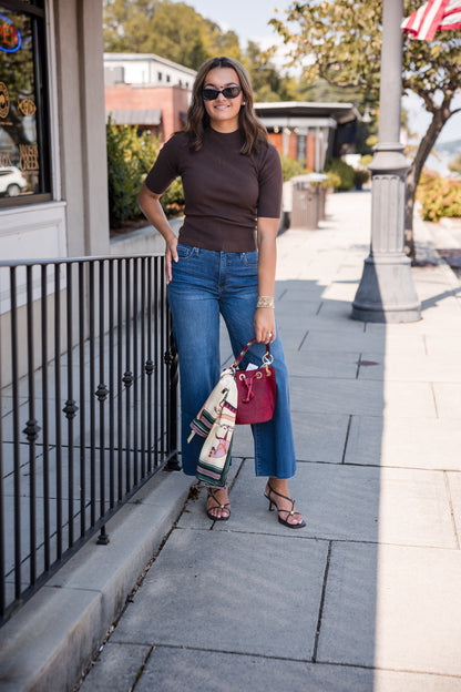 Turtleneck Short Sleeve Sweater - Chocolate