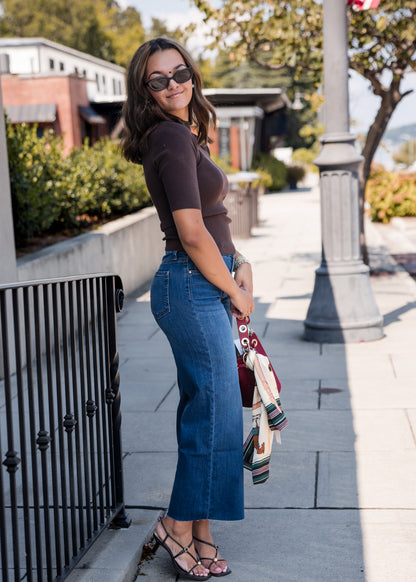 Turtleneck Short Sleeve Sweater - Chocolate