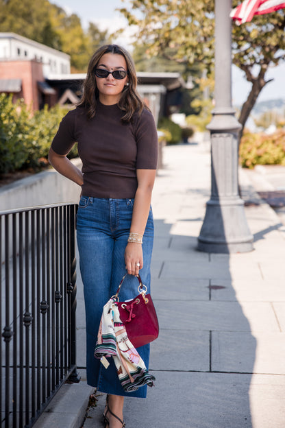 Turtleneck Short Sleeve Sweater - Chocolate