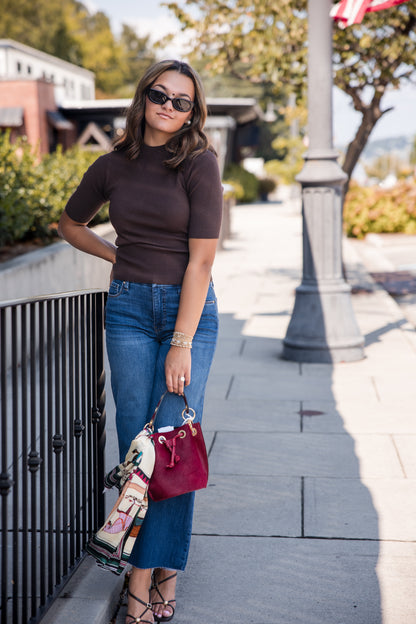 Turtleneck Short Sleeve Sweater - Chocolate