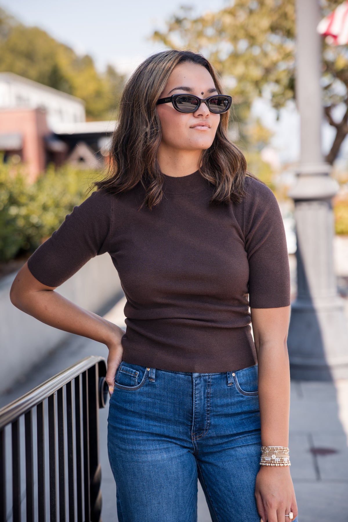 Turtleneck Short Sleeve Sweater - Chocolate