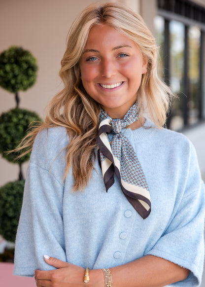 Button Down Short Sleeve Sweater - Baby Blue