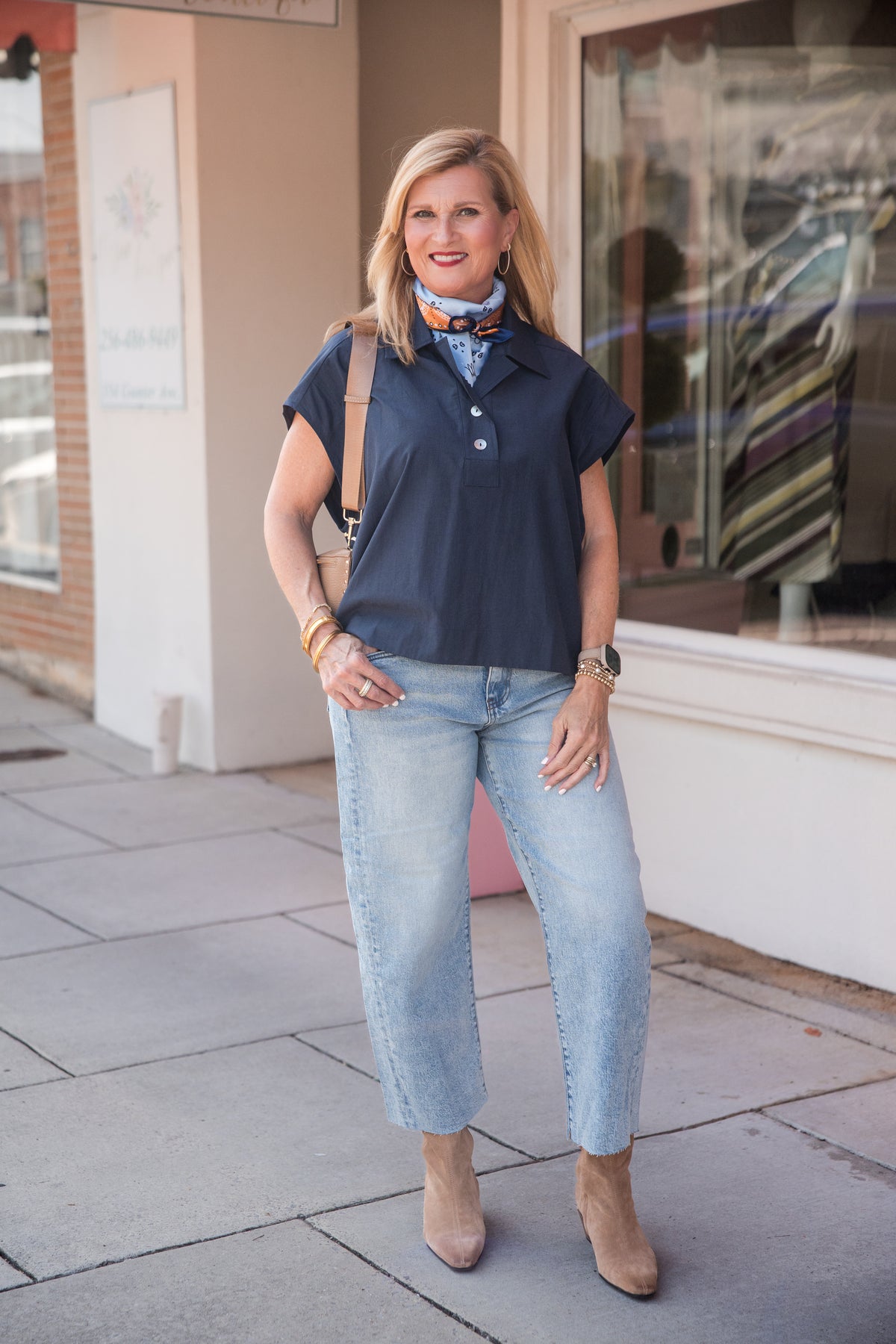 Solid Cap Sleeve Blouse Top - Navy
