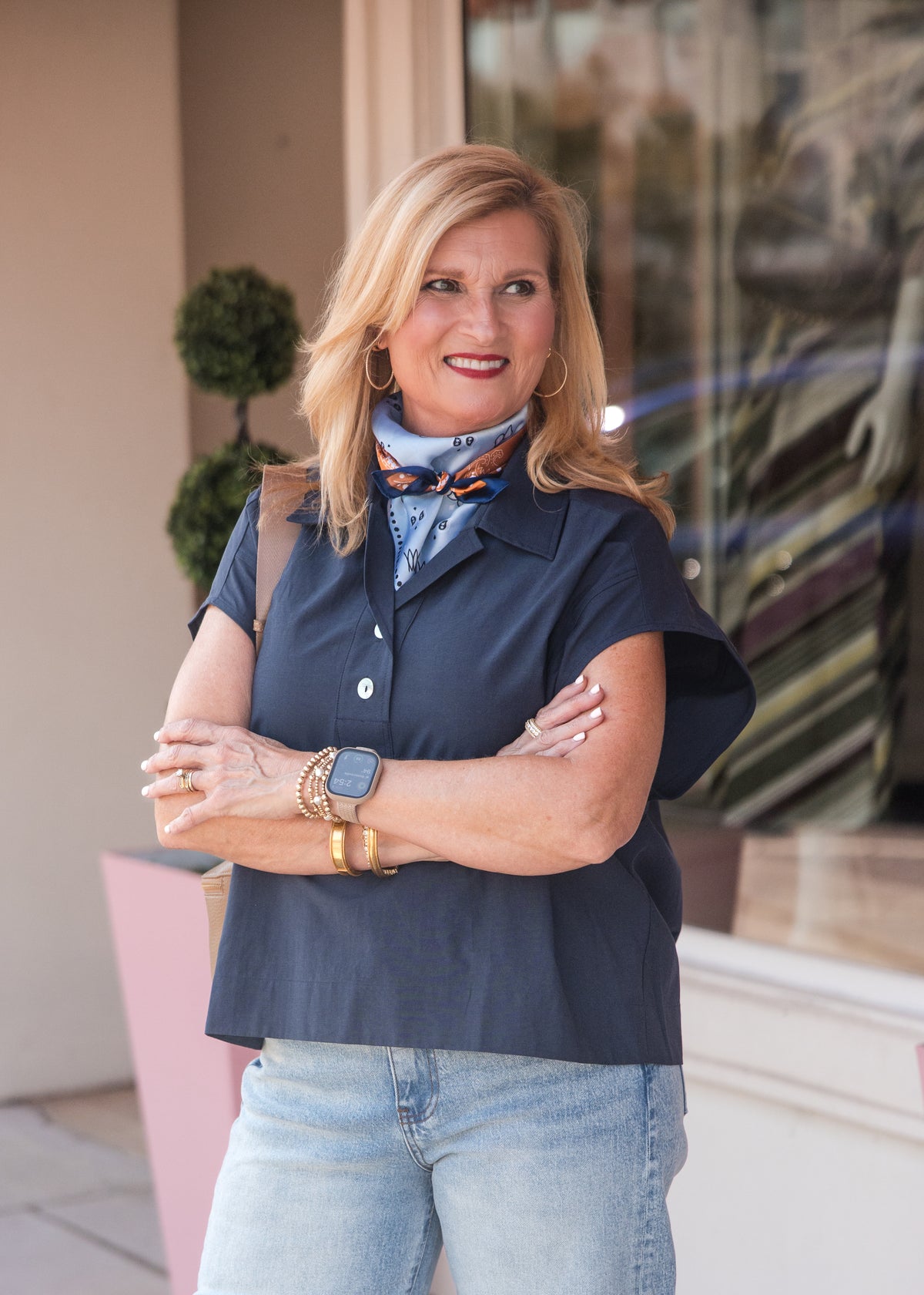 Solid Cap Sleeve Blouse Top - Navy