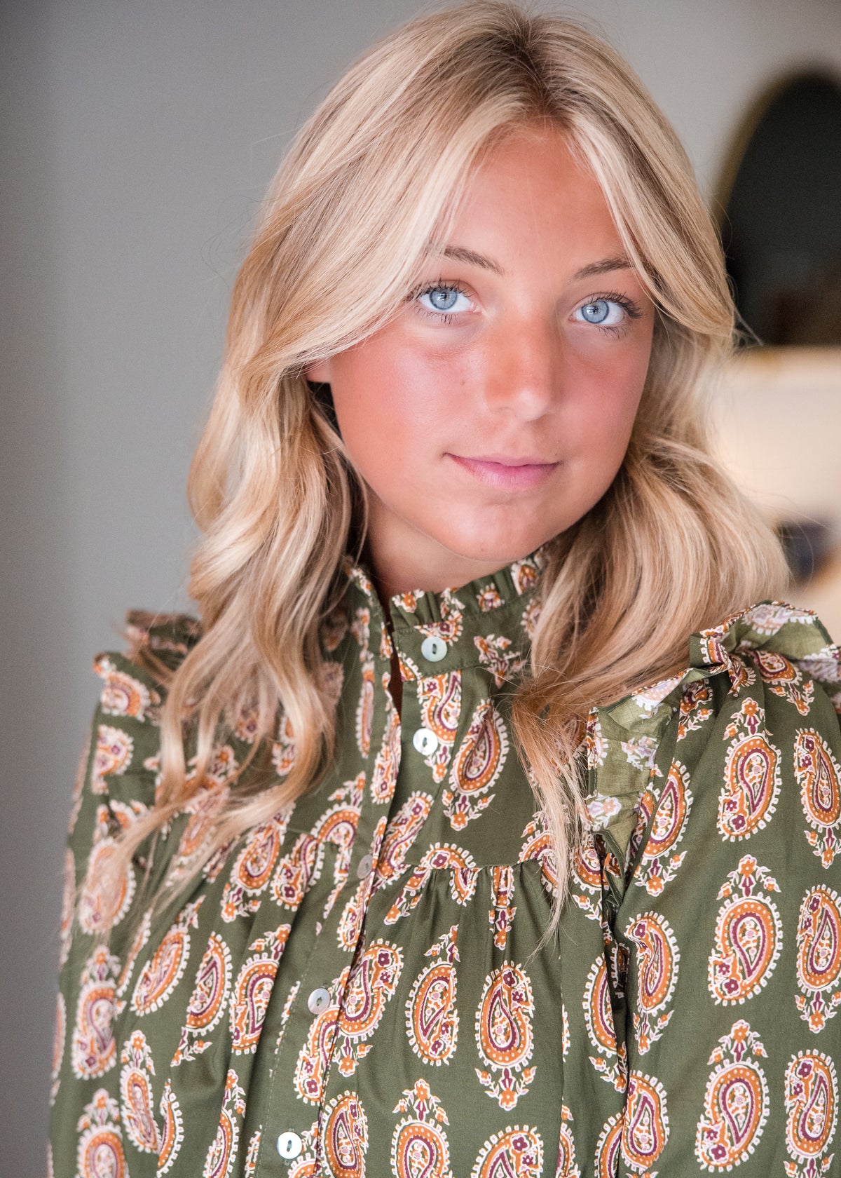 Paisley Print Button Down Shirt - Olive