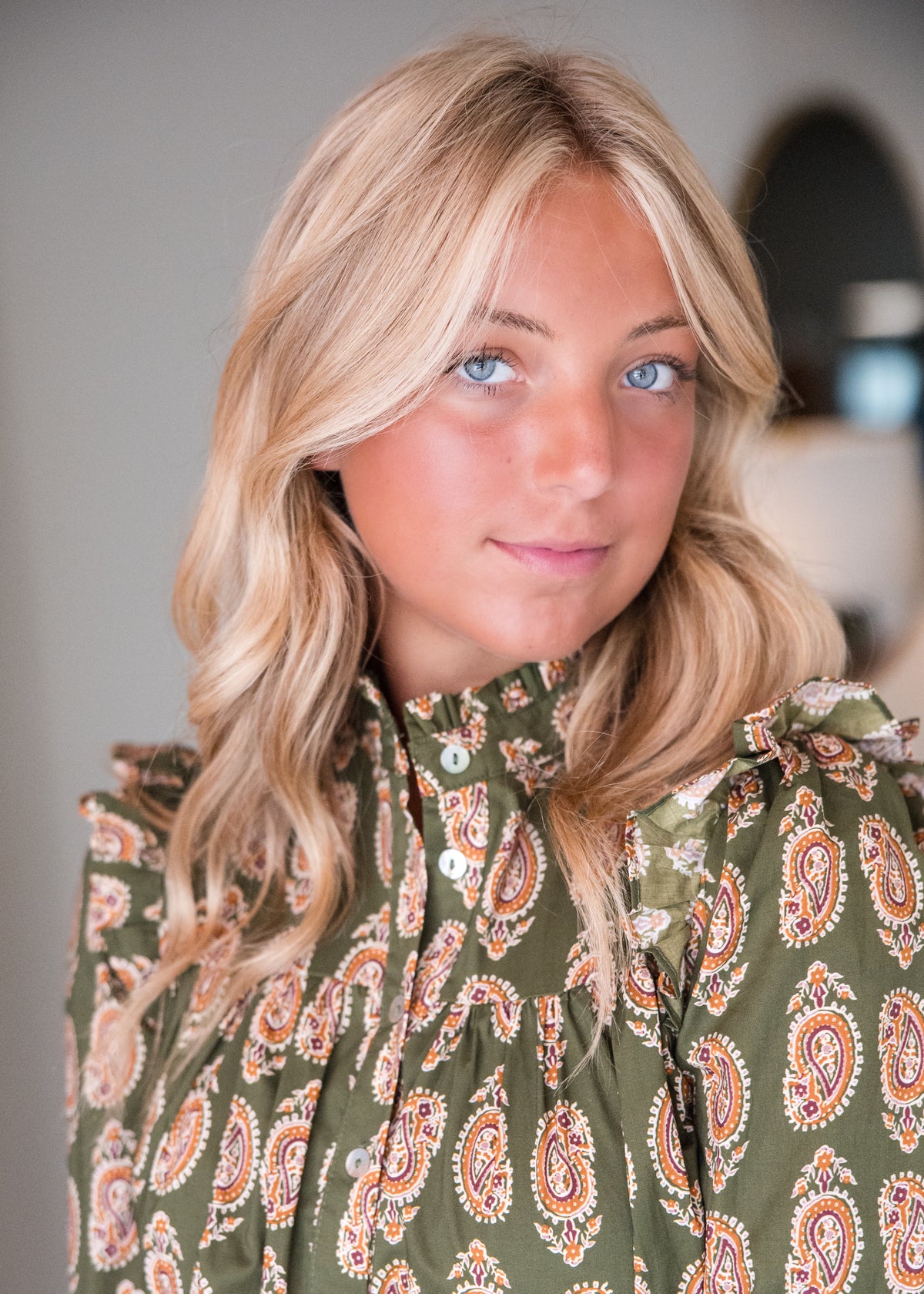 Paisley Print Button Down Shirt - Olive