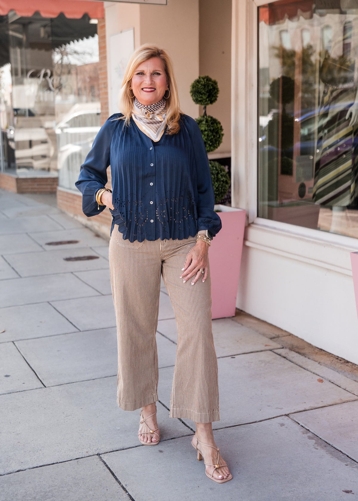 Allover Pleated Shirt Blouse - Navy
