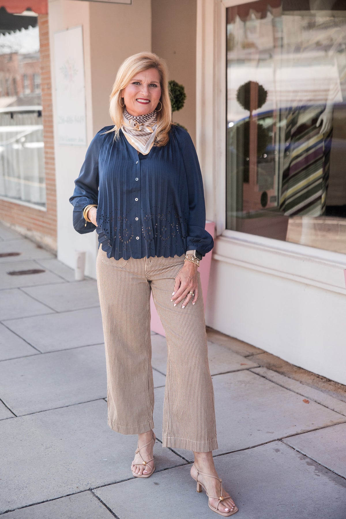 Allover Pleated Shirt Blouse - Navy