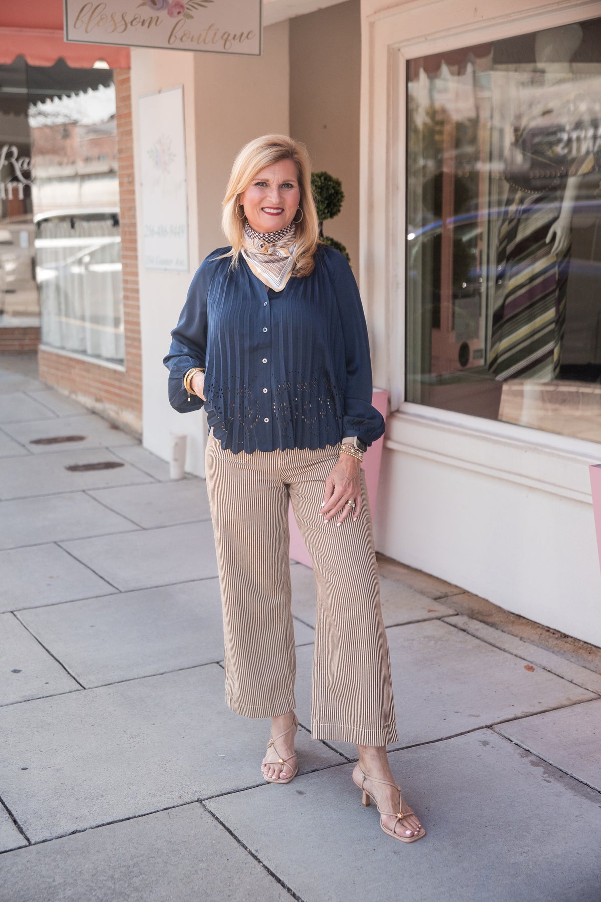 Allover Pleated Shirt Blouse - Navy