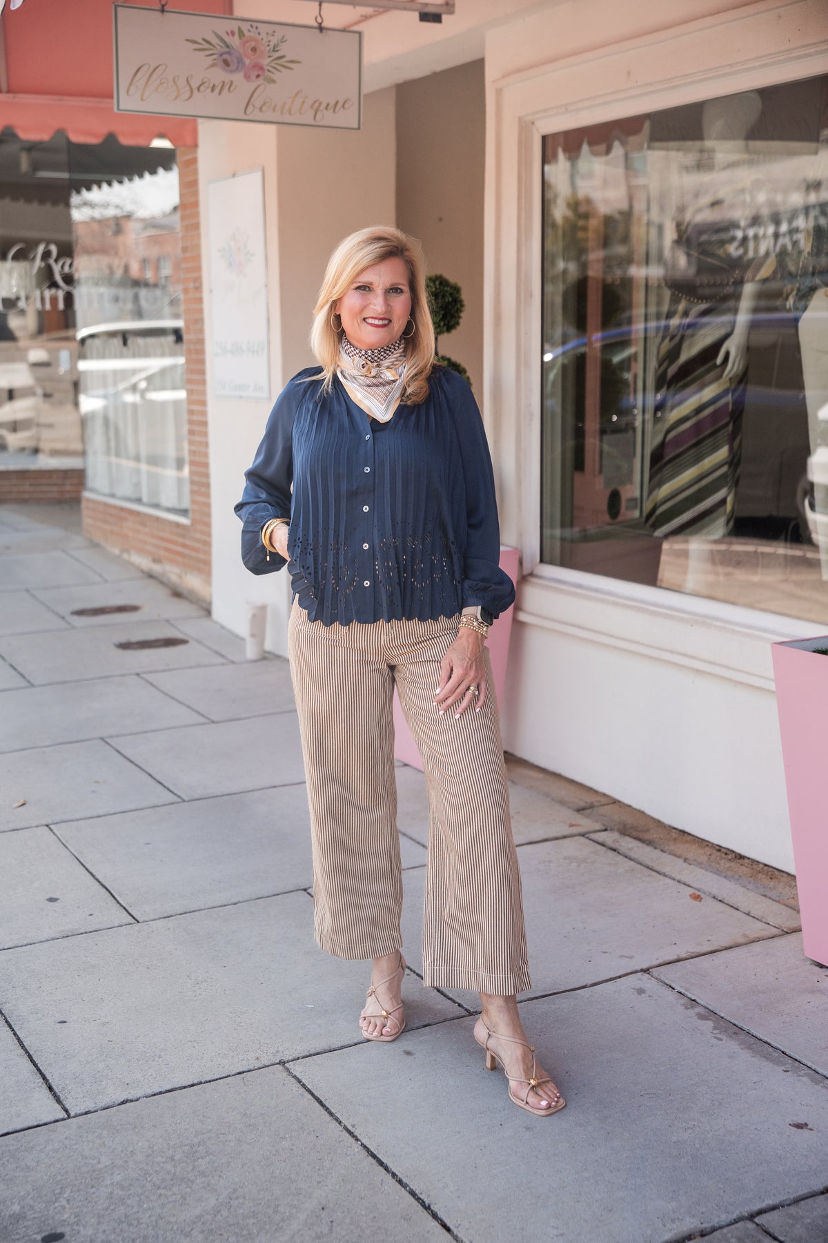 Allover Pleated Shirt Blouse - Navy
