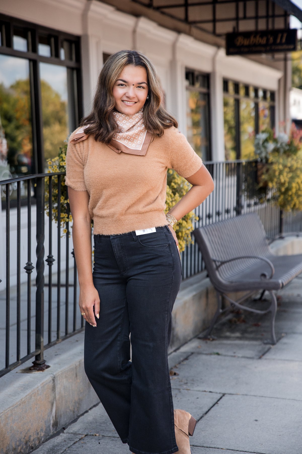Cloud Nine Fluffy Short Sleeve Sweater - Camel