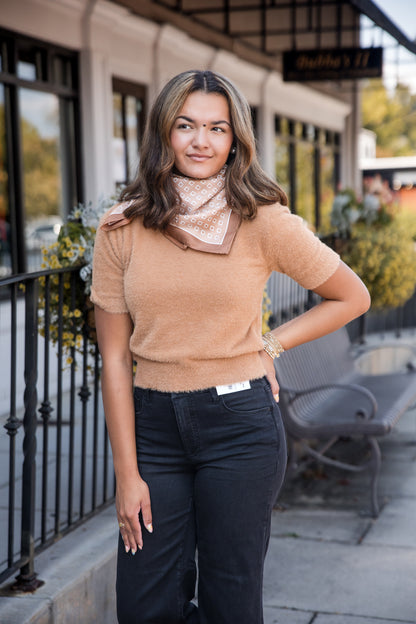 Cloud Nine Fluffy Short Sleeve Sweater - Camel