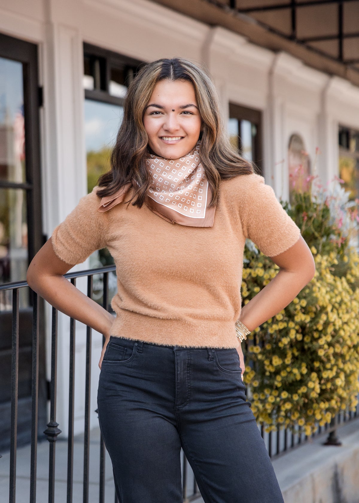 Cloud Nine Fluffy Short Sleeve Sweater - Camel