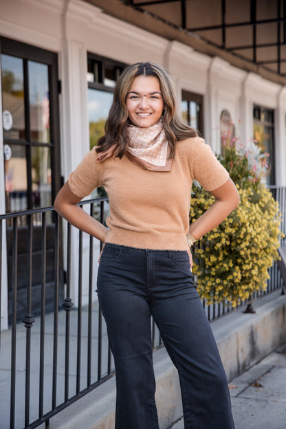 Cloud Nine Fluffy Short Sleeve Sweater - Camel